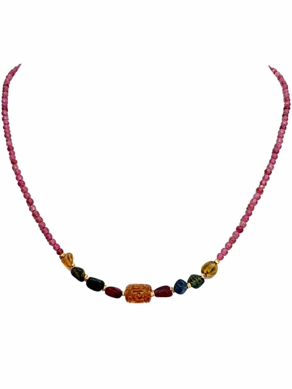 Pink & Rainbow Tourmaline Beaded Necklace